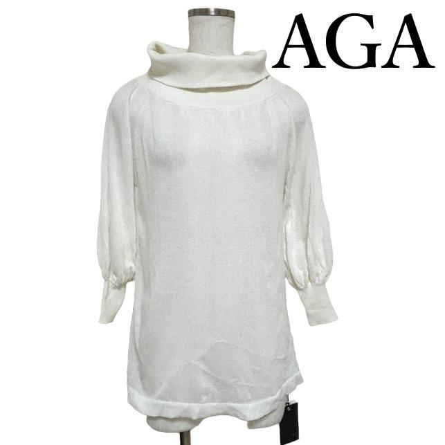タグ付き AGA レディース ニット セーター タートルネック 7分袖