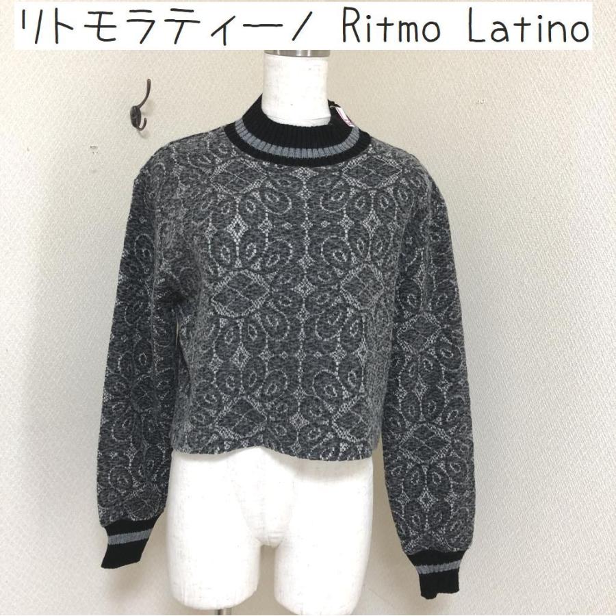 【即納&大特価】  リトモラティーノ Ritmo Latino　ハイネック　リブ付きニット　グレー　花柄 長袖