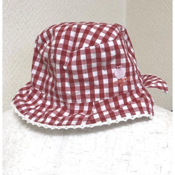 ベビー用帽子　女の子　夏の帽子　赤ギンガムチェック　48　