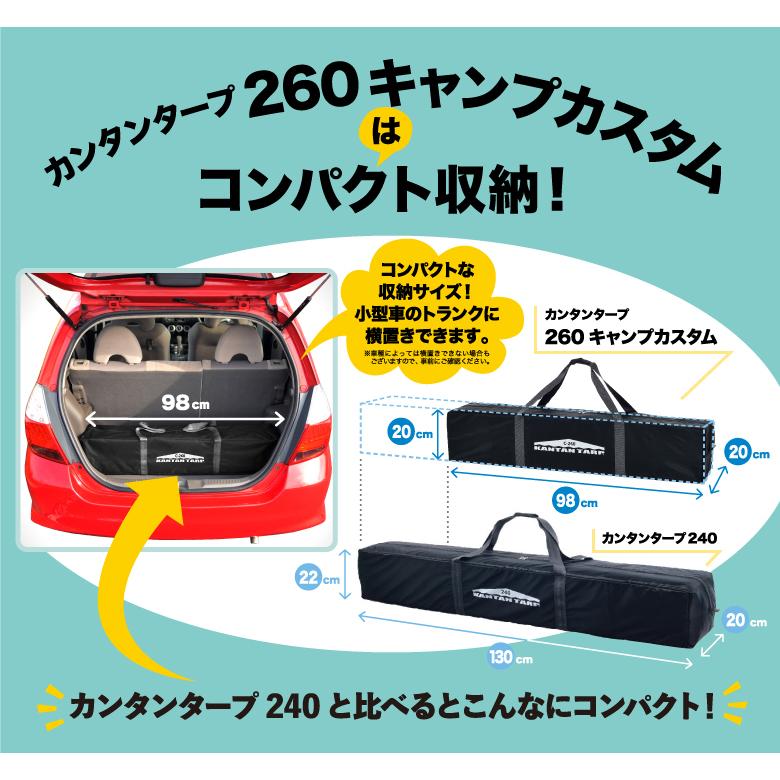 イベント テント タープ 卒団 卒業 名入れギフト カンタンタープ 260キャンプカスタム カーサイド 2.6m 日除け アウトドア キャンプ バーベキュー パーツ交換可｜tentya｜08