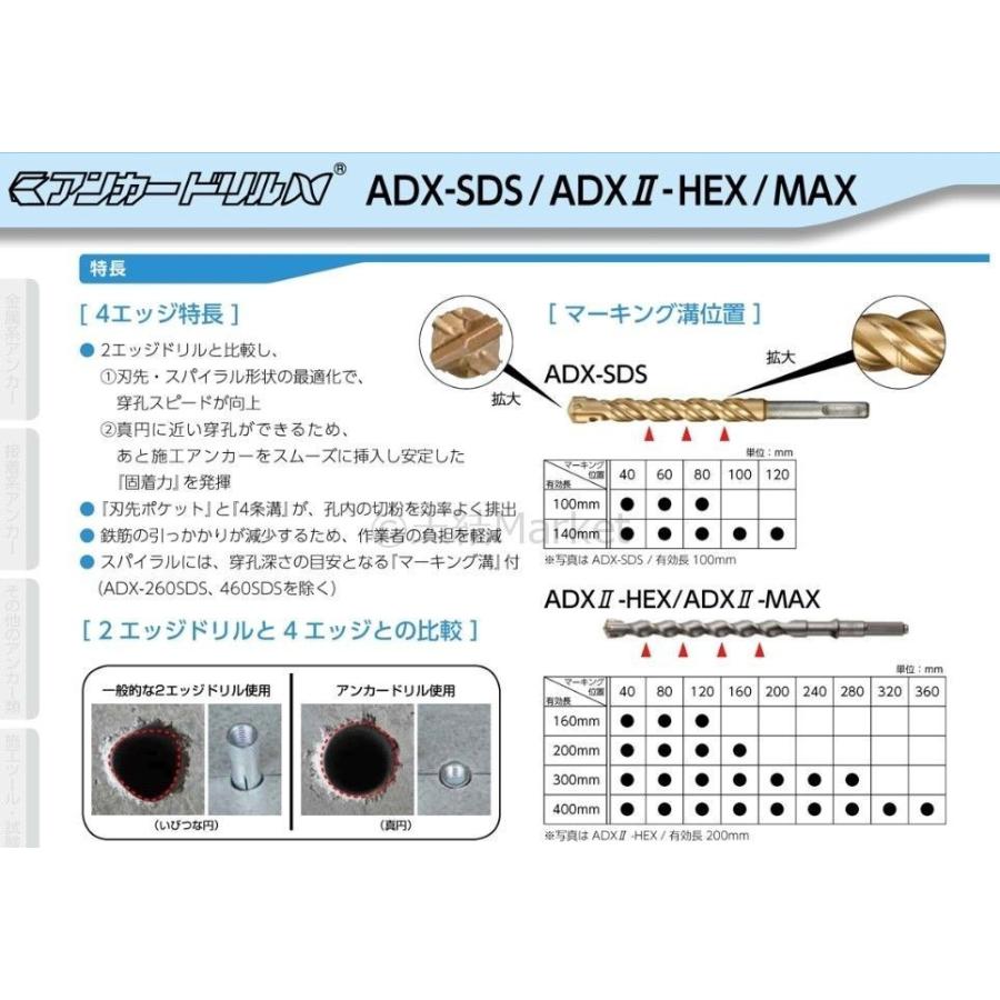 アンカードリル ADX2-HEX(六角軸)ハンマードリル用 ADX2-21.5HEX 1本 全長320mm 4枚刃 六角軸ドリル ドリルビット アンカードリル「取寄せ品」｜tenyuumarket｜02