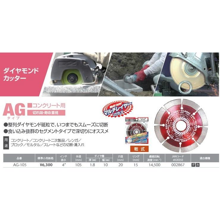 モトユキ ダイヤモンドカッター(乾式) AG-105 外径105mm コンクリート用 グローバルソー ディスクグラインダー「取寄せ品」｜tenyuumarket｜04