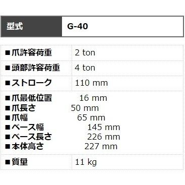 イーグル EAGLE 爪つきジャッキ G-40 標準タイプ 爪荷重2t 今野製作所 油圧ジャッキ 送料無料｜tenyuumarket｜02