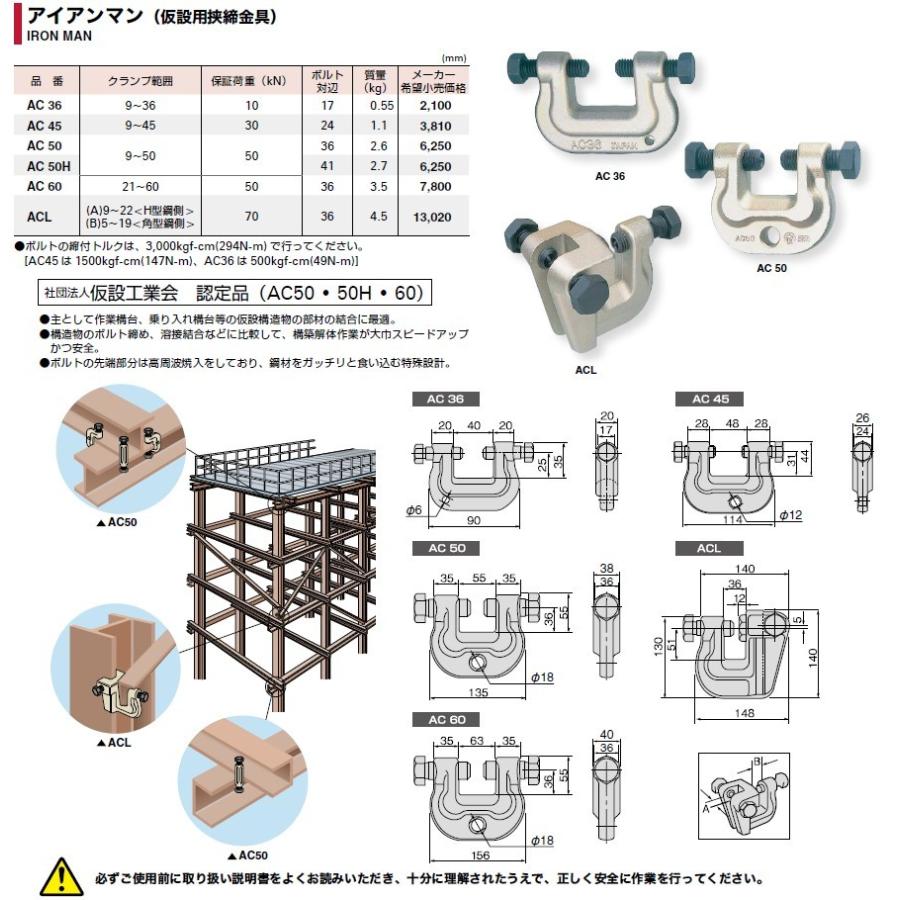 アイアンマン 仮設用挟締金具 AC36 9-36mm 仮設構造物 スーパーツール