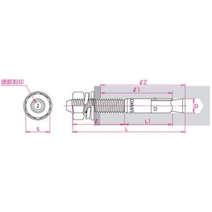 サンコーテクノ トルコンアンカー STCW-1215 M12 全長150mm 1本 サンコーテクノ トルコンアンカー STCW-1215 M12 全長150mm 1本