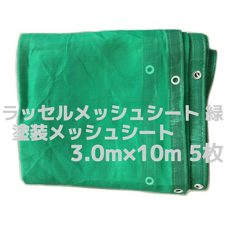 ラッセルメッシュシート 飛散防止ネット 緑 3.0m×10m 5枚 ハトメあり ラッセルシート 送料無料(本州/四国/九州)「個人様宛/同梱/キャンセル/変更/返品不可」