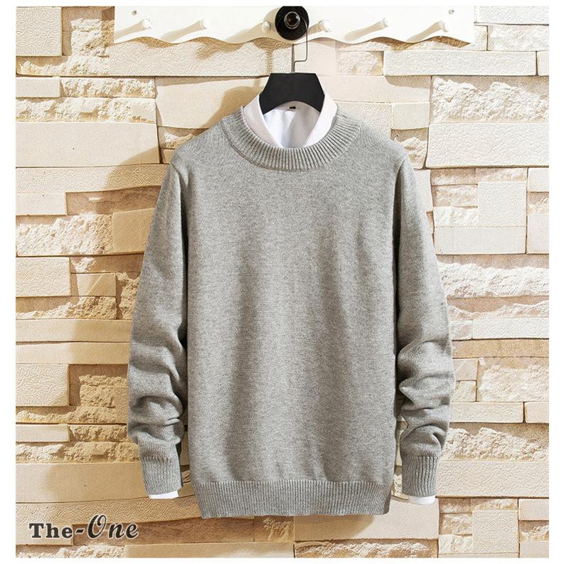 ニット メンズ ニットセーター ニットソー 長袖 クルーネック リブ編み 無地 秋冬 インナー セーター 完売