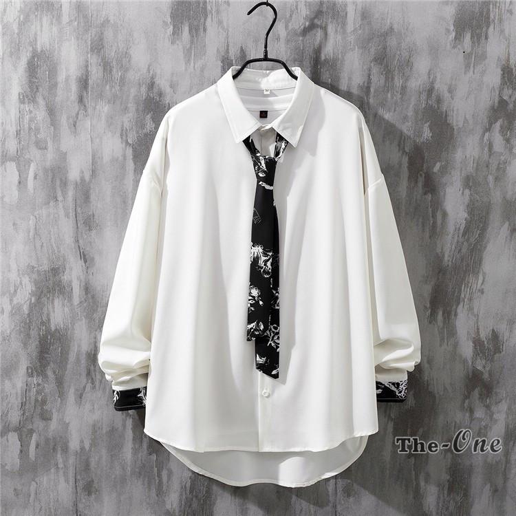 長袖シャツ メンズ レディース カジュアルシャツ 4年保証 ネクタイ付き 秋服 シャツ ドロップショルダー 韓国ファッション おしゃれ