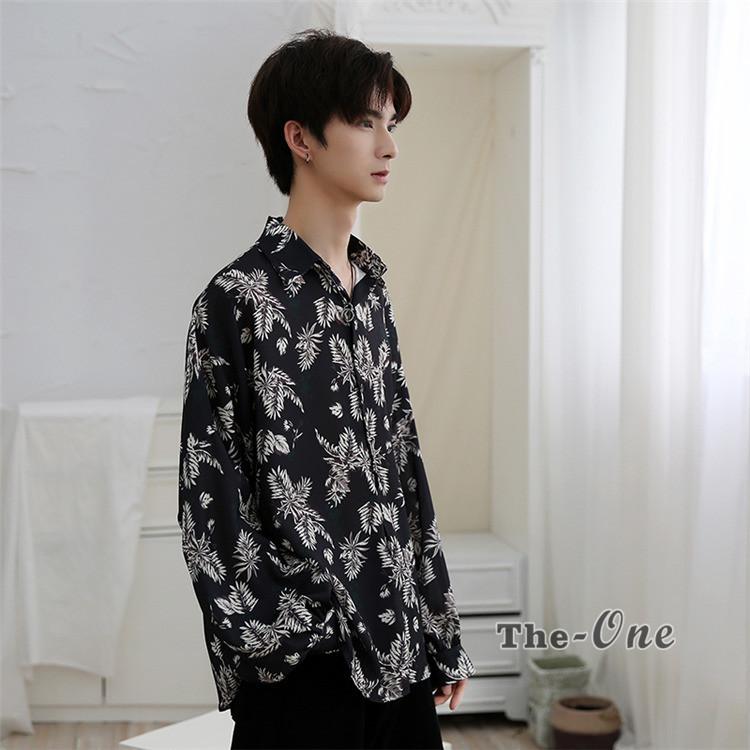 カジュアルシャツ メンズ ゆったり シャツ ユニセックス 春物 花柄 花柄シャツ 長袖 韓国ファッション 再再販 花柄シャツ