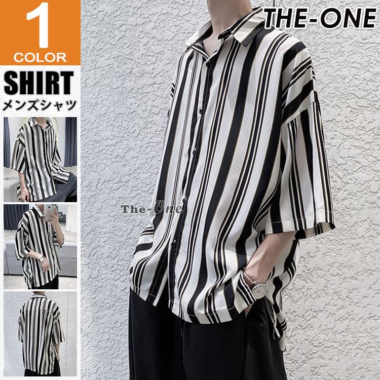 ストライプシャツ メンズ カジュアルシャツ 半袖 ストライプ柄 おしゃれ シャツ 夏 韓国ファッション Tz The One 通販 Yahoo ショッピング