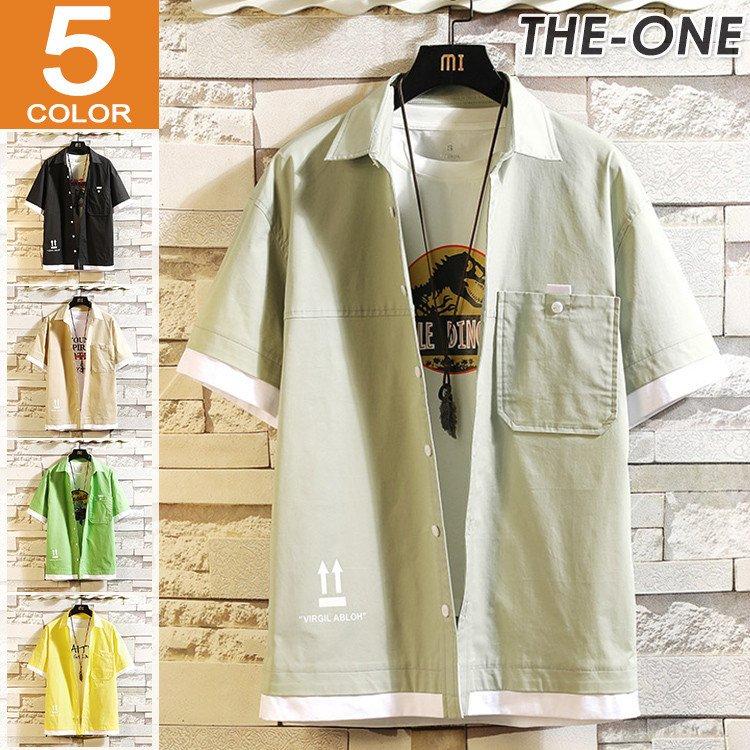 激安正規品 シャツ メンズ 半袖 黒 夏服 フェイクレイヤード 英文字 バックプリント おしゃれ 半袖シャツ Babylonrooftop Com Au