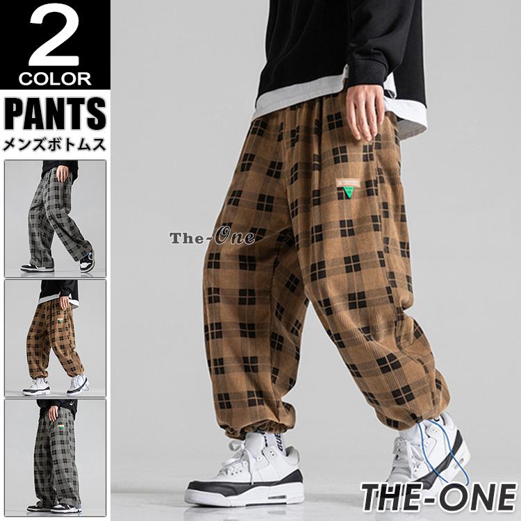 ワイドパンツ メンズ スウェット 大きいサイズ ゆったり チェック柄 太め 韓国風 ロング丈 春 秋 学生 お兄系 安価