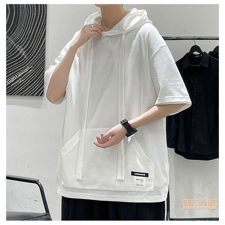 半袖パーカー メンズ パーカー プルオーバーパーカー 夏 半袖 薄手 無地 フード付き ポケット おしゃれ カジュアル Tz2507 The One 通販 Yahoo ショッピング