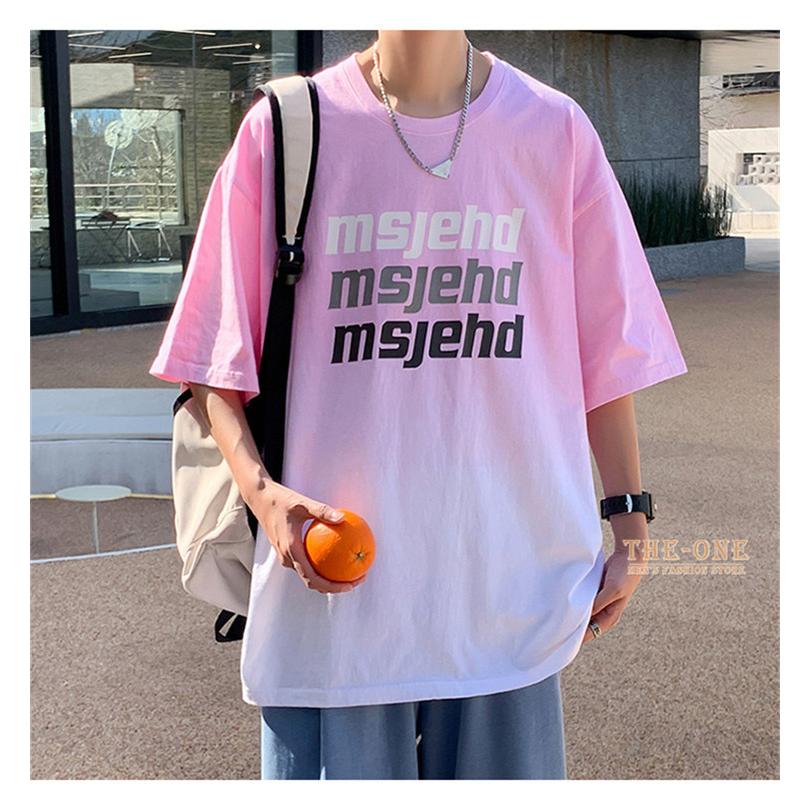 Tシャツ メンズ 五分袖 半袖ｔシャツ 大きいサイズ グラデーション オーバーサイズ 夏 丸首 英語柄 ピンク グリーン Tz2627 The One 通販 Yahoo ショッピング