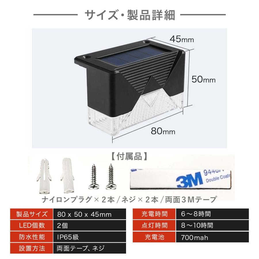 ソーラーライト ガーデン 屋外 おしゃれ 防水 LED 手摺り 階段 塀 自動点灯消灯 明るい 明るさセンサー 防犯 ライトアップ｜teo｜13