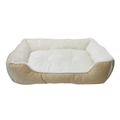 大阪杉本　キルト×ボア　スクエアベッド　L　ベージュ　犬・猫用　ベッド　冬用　 | 