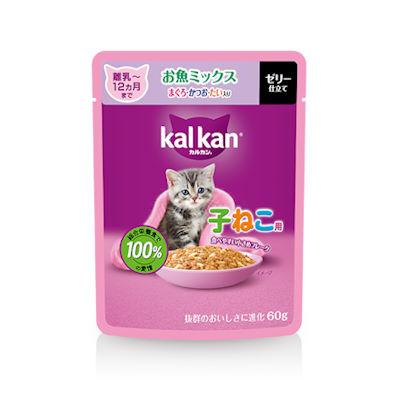 マース　 カルカンパウチ　お魚ミックス まぐろ・かつお・たい入り　離乳〜12ヵ月までの子ねこ用　６０ｇ　ゼリー仕立て　キャットフード　総合栄養食 | カルカン