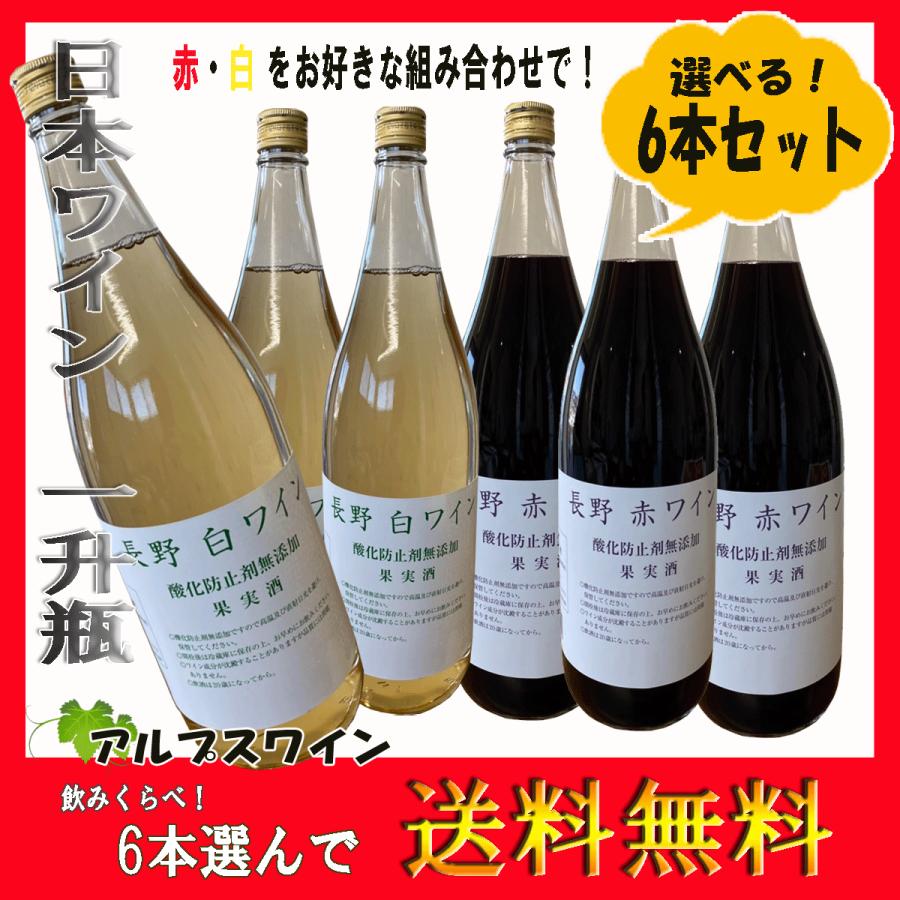 アルプスワイン 一升瓶 酸化防止剤無添加 長野 1800ml ×6本 1ケース  
