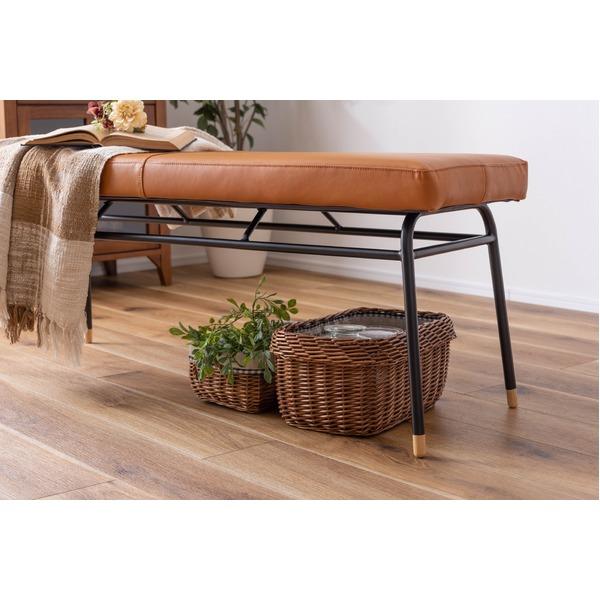 ベンチ ダイニングベンチ 幅118cm×奥行37cm×高さ47cm 本革 スチール リビング ダイニング インテリア家具【メーカー直送】_2