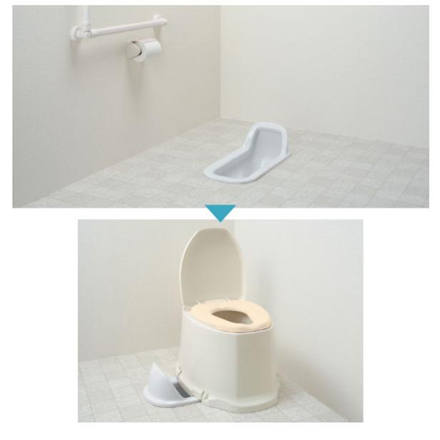 和式トイレを洋式に サニタリエースSD据置式 ソフト便座 ♯5 ♯8 補高スペーサー付き 段差のない和式トイレ用 安寿 871135/871138 リフォーム不要の画像