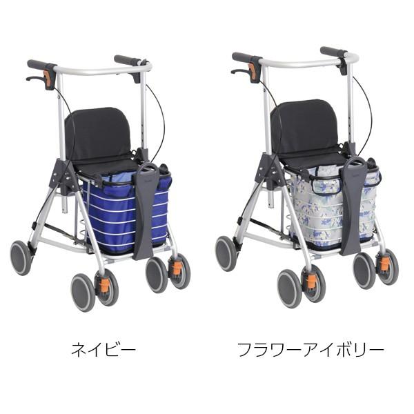 歩行車 テイコブリトルワゴン WAW07 幸和製作所 屋外用 フラワーアイボリー ネイビー 大容量 買い物かご 買い物 ワゴンタイプ