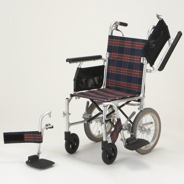 介助式車いす 日進医療器 軽7W  NAH-L7W T-13 タータンチェック 細目 アルミタックルブレーキASSY付 送迎に便利