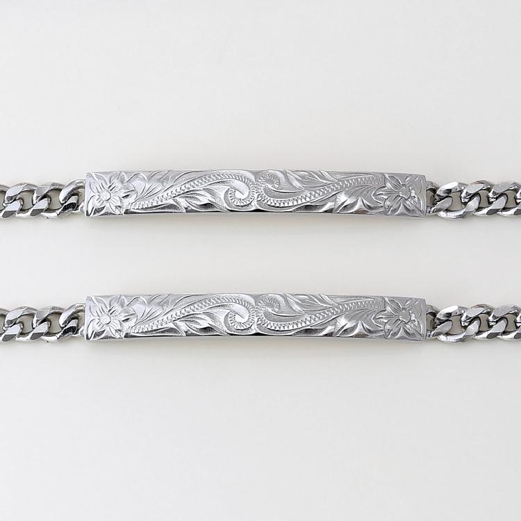 ハワイアンジュエリー ペアブレスレット 刻印 ステンレス 金属アレルギー シンプル 2本セット ケース付【スティールシルバーカラー＆スティールシルバーカラー】の画像