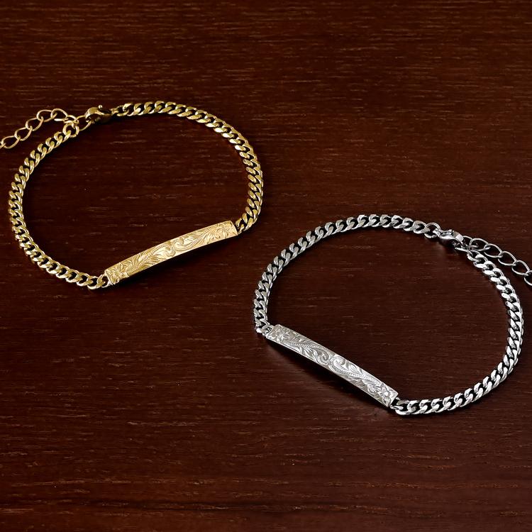 ハワイアンジュエリー ペアブレスレット 刻印 ステンレス 金属