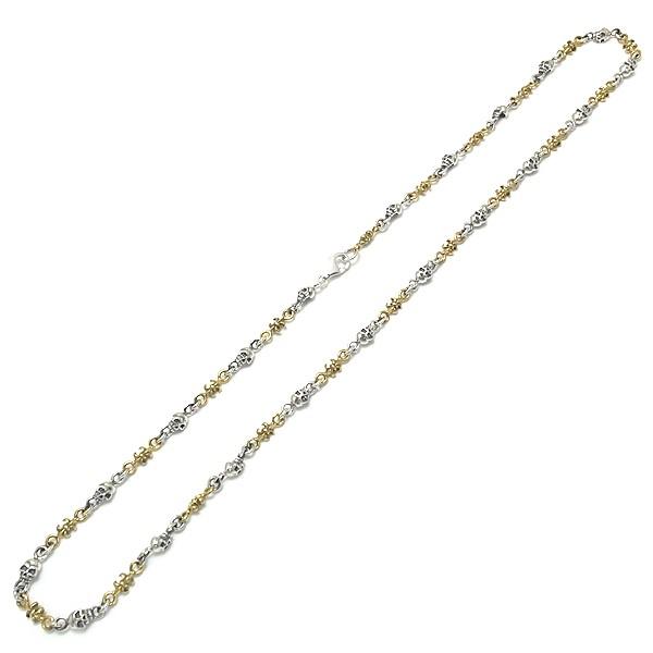 ネックレス チェーン シルバー Silver 925 シルバーチェーン デザインチェーン ユリ スカル ブラス 真鍮 いぶし仕上げ 幅4.5mm 長さ53cmの画像