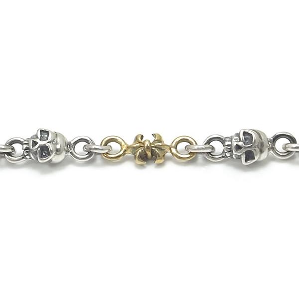 ネックレス チェーン シルバー Silver 925 シルバーチェーン デザインチェーン ユリ スカル ブラス 真鍮 いぶし仕上げ 幅4.5mm 長さ53cmの画像