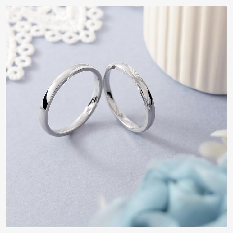 ペアリング ステンレス 刻印 カップル 甲丸 マリッジリング 結婚指輪 2本セット 金属アレルギー ダイヤモンド シークレットストーンの画像