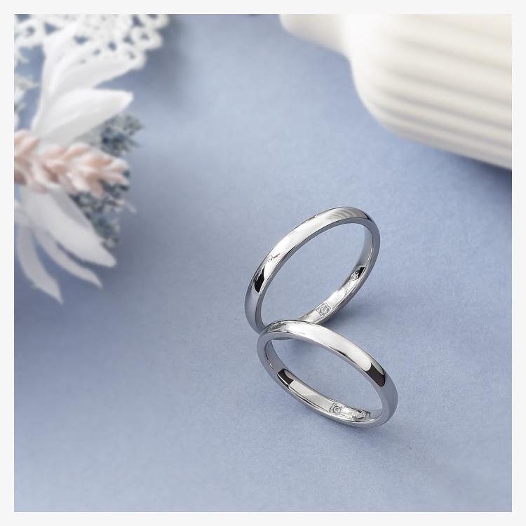 ペアリング ステンレス 刻印 カップル 甲丸 マリッジリング 結婚指輪 2本セット 金属アレルギー ダイヤモンド シークレットストーンの画像