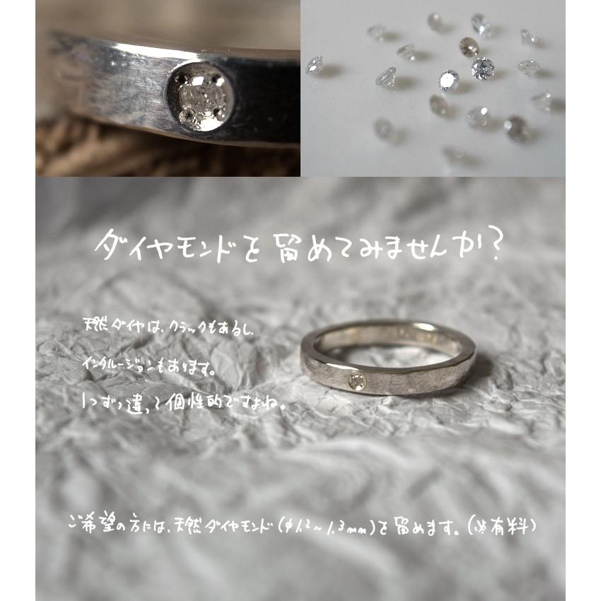 タタきのリング(細) ペアリング ハンドメイド オーダー シルバー 槌目 シンプル 上品 おしゃれ 指輪 Silver 950 マモる 手作り 手づくり ダイヤモンドの画像