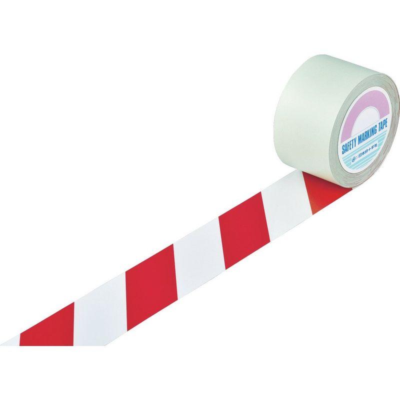 緑十字　ガードテープ(ラインテープ)　白　赤(トラ柄)　75mm幅×100m　148103　ラインテープ