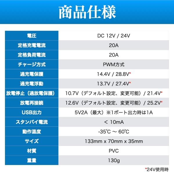 ソーラーチャージャー コントローラー コントローラ 20A 12V 24V ソーラーパネル USB｜terraceside｜07