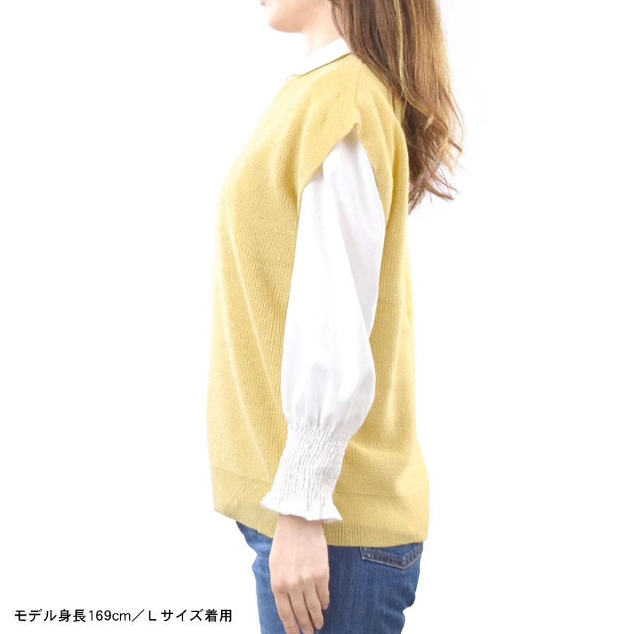 ニットベスト ざっくり Vネック ベスト レディース トップス 畦編み 畔