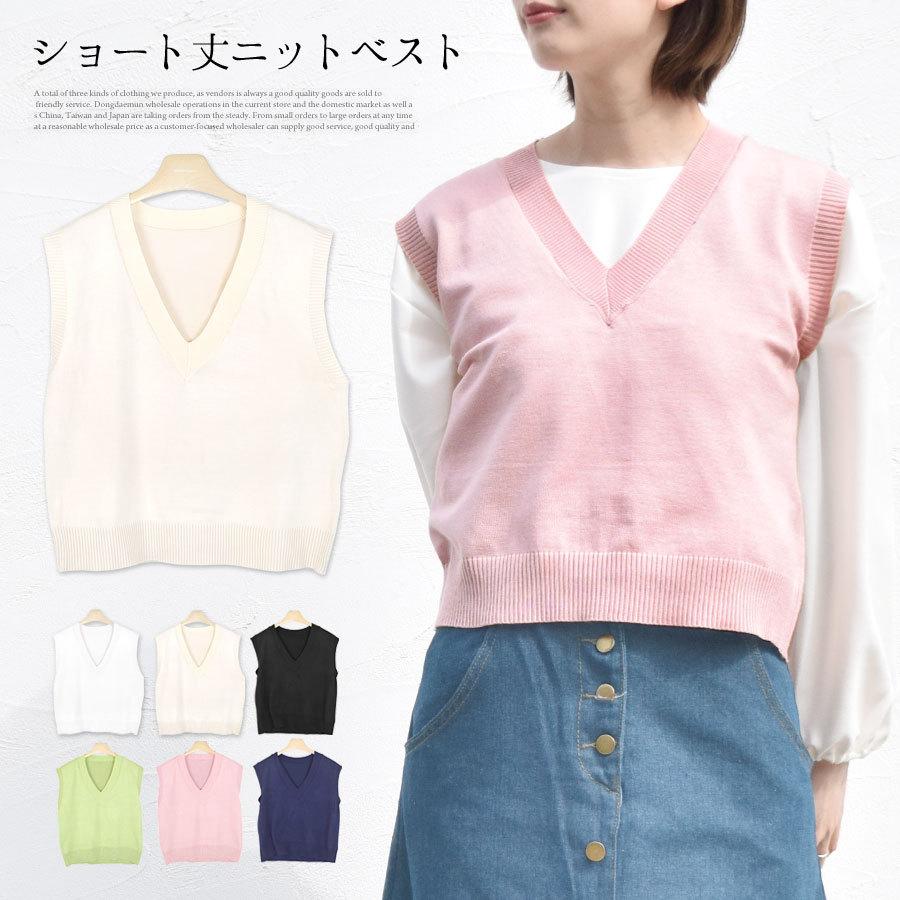ニット ベスト ショート丈 Vネック レイヤード 重ね着 レディース トップス ノースリーブ 畔編み ストレッチ 驚きの価格が実現