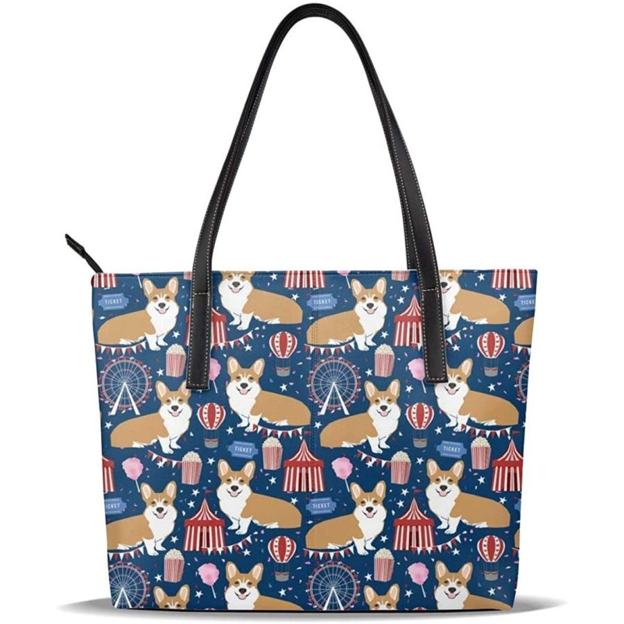 アウトレット 通販 専門 店 トートバッグ ハンドバッグ コーギーと遊園地 ショルダーバッグ Puレザー 手提げバッグ 大容量 軽量 防水 対応 通勤 通学 出張 ビ 割引本物 Superavila Com