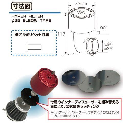 KITACO（キタコ） 汎用 ハイパーフィルター（エルボ90°） φ35 ブラック