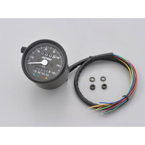 デイトナ DAYTONA インジケーター付き 機械式スピードメーター φ60 140km/h ホワイトLED照明 ブラックボディ/ブラックパネル 15626