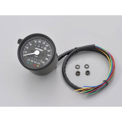 デイトナ DAYTONA インジケーター付き 機械式スピードメーター φ60 220km/h ホワイトLED照明 ブラックボディ/ブラックパネル 15627