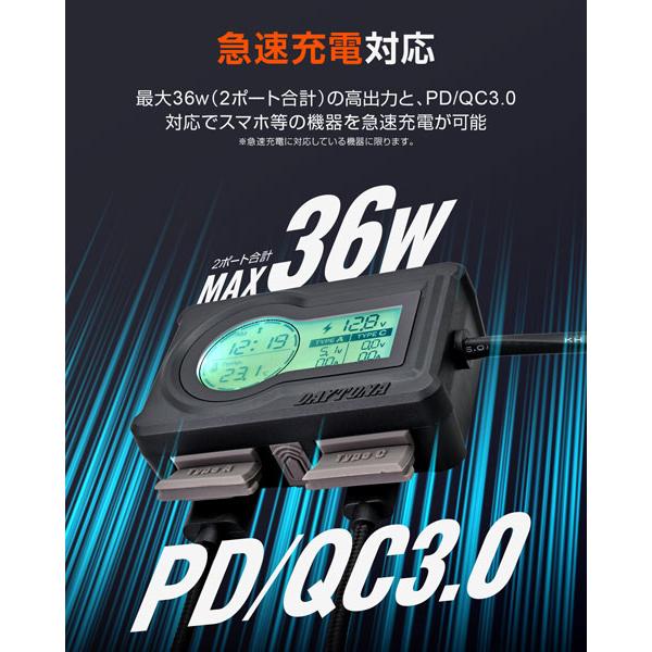 DAYTONA（デイトナ） マルチメーター＆USB電源 Type-A+Type-C 18W2