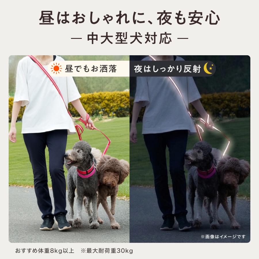 犬の首輪屋てるべる 中大型犬 光る リード 犬 反射 ショルダーリード