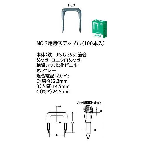 川口電機 ＮＯ．３絶縁ステップル（１００本入）[3STPL]3STPL｜terukuni