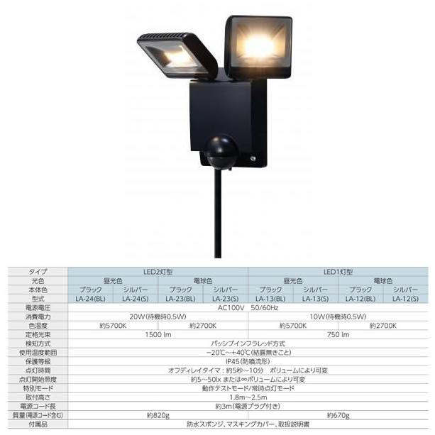在庫品 LA-23(BL) OPTEX オプテックス LED センサーライト 防水 電球色