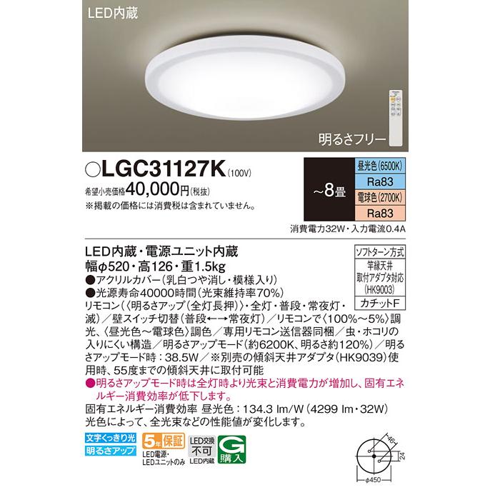 Panasonic（パナソニック） 在庫品 LGC31127K 天井直付型 LED（昼光色