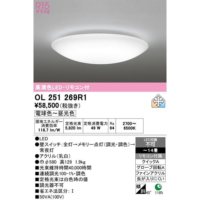 在庫品 OL251269R1 オーデリック LEDシーリングライト[高演色