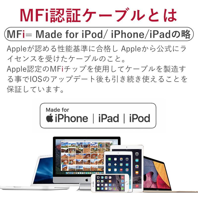 iPhone充電ケーブル MFi 認証ケーブル iphone充電コード MFi認証品  iOS対応 iphone ipad iPod 丈夫 断線に強い 2.4A 急速充電 1m 2m 3m｜teruyukimall｜04