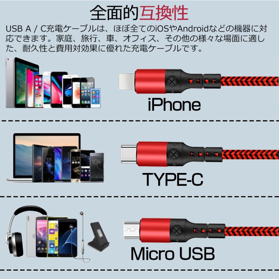 3in1充電ケーブル iPhoneケーブル USB-A USB-C変換ケーブル 一本5役 同時充電可能 3.0A iPhone android各種対応｜teruyukimall｜18
