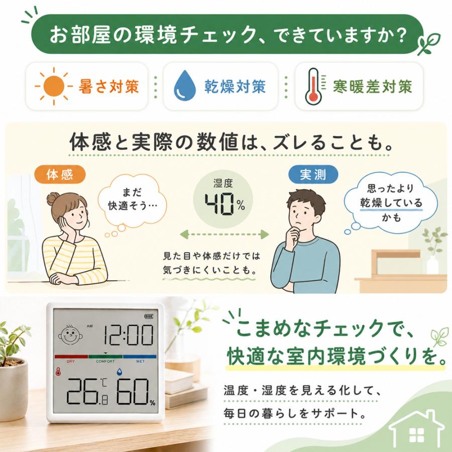 温湿度計 デジタル 大画面 快適度 カラー表示 温度計 湿度計 室温計